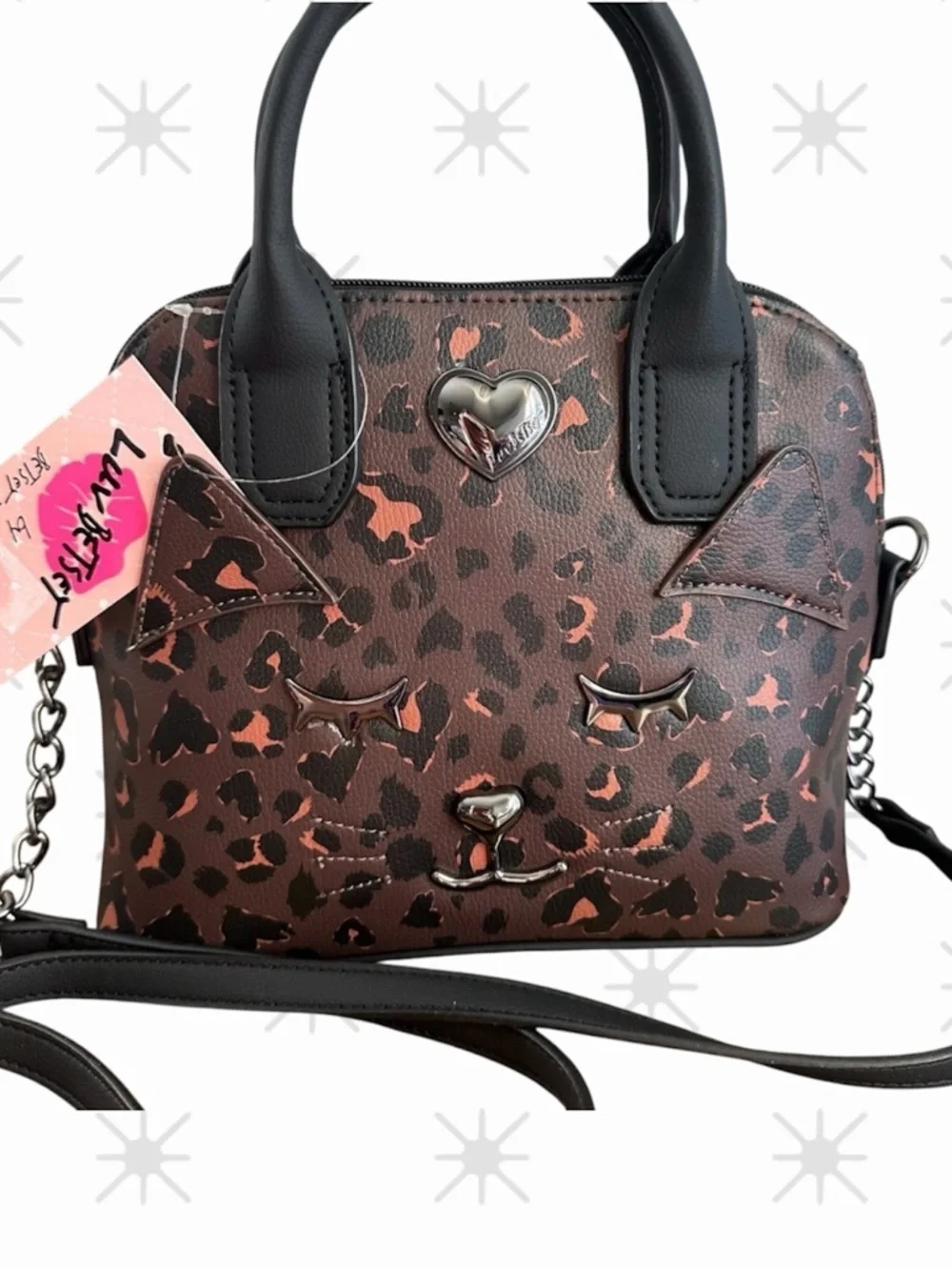 🐆 LUV Betsey by Betsey Johnson Lini Leopard Cat Face Crossbody Satchel🐆NWT